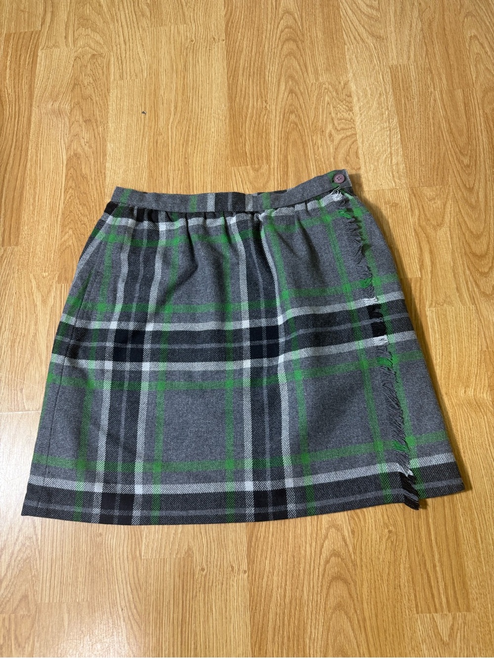 Urban Renewal Grey Plaid Mini Skirt with Green Stripes - Size S